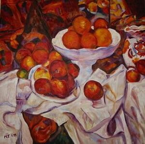 Peinture intitulée "Pommes et oranges d…" par Myriam Thomas, Œuvre d'art originale