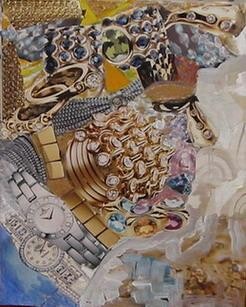Malerei mit dem Titel "Visage aux bijoux" von Myriam Thomas, Original-Kunstwerk