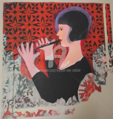 Painting titled "Une jeune flûtiste" by Myriam Van Calster, Original Artwork, Acrylic