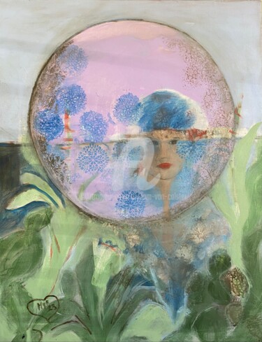 Painting titled "Dans ma bulle" by Myriam Van Calster, Original Artwork, Acrylic Mounted on Wood Stretcher frame