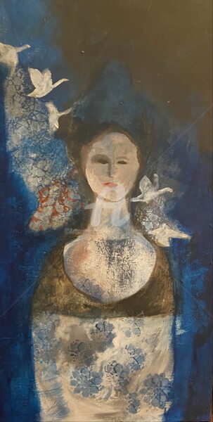 Картина под названием ""Volez, volez, mes…" - Myriam Van Calster, Подлинное произведение искусства, Акрил Установлен на Дере…
