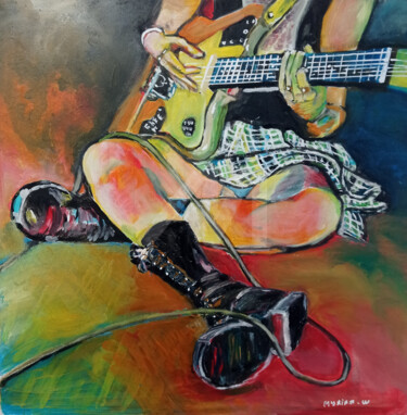 Peinture intitulée "Fille à la guitare" par Myriam.W, Œuvre d'art originale, Huile