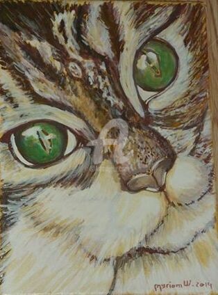 Painting titled "le chat" by Myriam.W, Original Artwork, Tempera