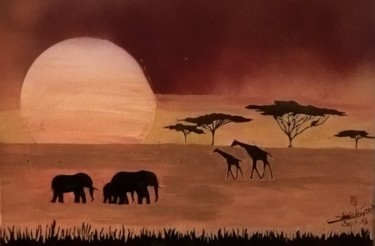 Peinture intitulée "la savane" par Myriam Wasielewski, Œuvre d'art originale, Acrylique