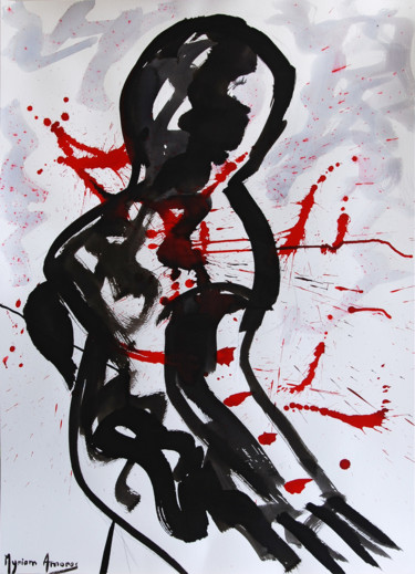 Painting titled "Sous le feu" by Myriam Amoros, Original Artwork, Ink