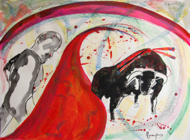 Peinture intitulée "L'homme caché ou le…" par Myriam Amoros, Œuvre d'art originale, Encre