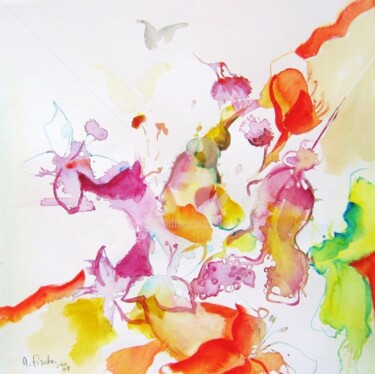 Peinture intitulée "Fleurs vaporeuses" par Myriam Fischer, Œuvre d'art originale, Aquarelle
