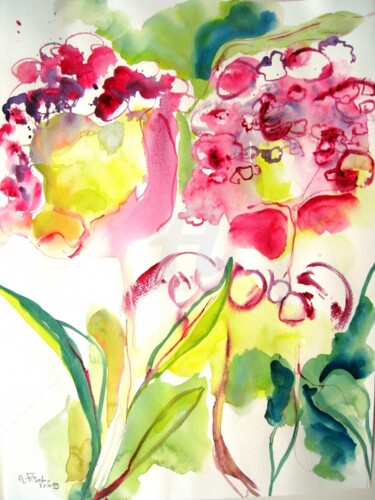 Peinture intitulée "Fleurs" par Myriam Fischer, Œuvre d'art originale, Aquarelle