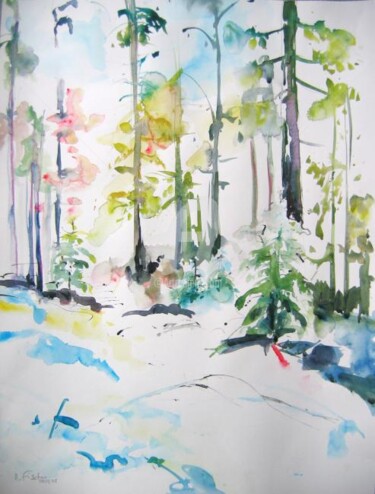 Peinture intitulée "Belle Forêt I" par Myriam Fischer, Œuvre d'art originale, Aquarelle