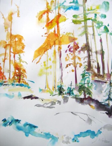 Peinture intitulée "Belle Forêt II" par Myriam Fischer, Œuvre d'art originale, Aquarelle