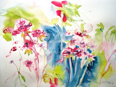 Peinture intitulée "Méli mélo de fleurs" par Myriam Fischer, Œuvre d'art originale, Aquarelle