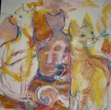Peinture intitulée "Carrément Chat" par Myriam Fischer, Œuvre d'art originale, Huile