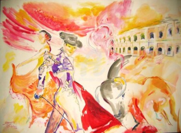 Peinture intitulée "Arènes de Nîmes" par Myriam Fischer, Œuvre d'art originale, Huile