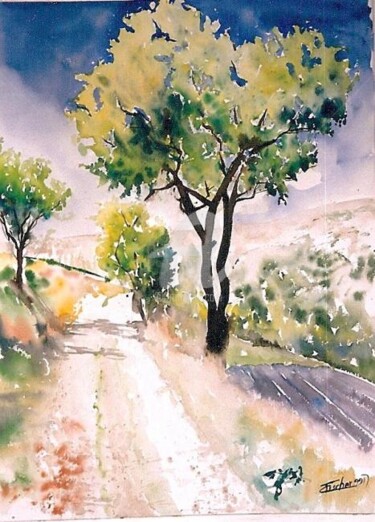 Peinture intitulée "Chemin de Provence" par Myriam Fischer, Œuvre d'art originale, Autre