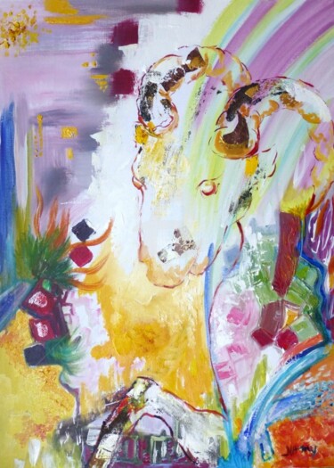 Peinture intitulée "BELIER" par Myriam Fischer, Œuvre d'art originale, Huile