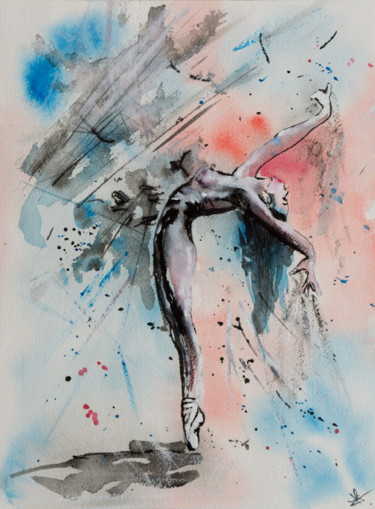 Malerei mit dem Titel "La danseuse" von Myriam Lonardi, Original-Kunstwerk, Aquarell