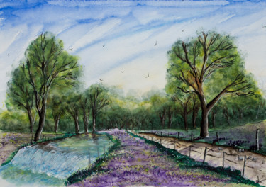 Painting titled "Promenade en forêt" by Myriam Lonardi, Original Artwork, Watercolor