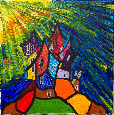 Peinture intitulée "Maisons sous le sol…" par Myriam Lonardi, Œuvre d'art originale, Acrylique
