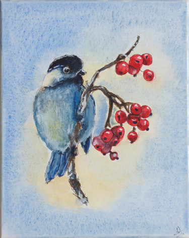Peinture intitulée "Petit oiseau bleu" par Myriam Lonardi, Œuvre d'art originale, Aquarelle