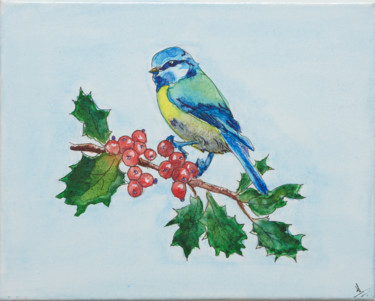 Peinture intitulée "Petit oiseau sur le…" par Myriam Lonardi, Œuvre d'art originale, Aquarelle