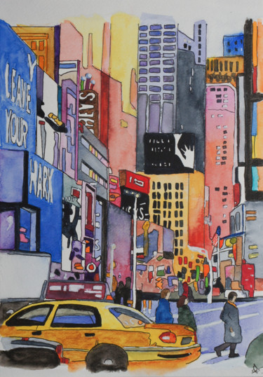 Peinture intitulée "Vision de New-York" par Myriam Lonardi, Œuvre d'art originale, Aquarelle