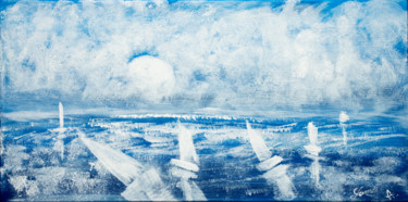 Painting titled "Mer bleue" by Myriam Lonardi, Original Artwork, Acrylic