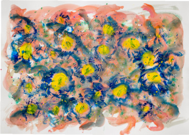 Peinture intitulée "Blue flowers" par Myriam Lonardi, Œuvre d'art originale, Aquarelle