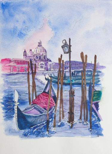 Peinture intitulée "Un matin à Venise" par Myriam Lonardi, Œuvre d'art originale, Aquarelle