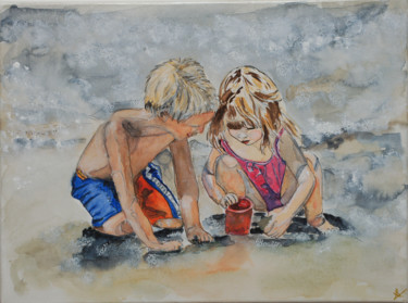 Peinture intitulée "Château de sable (2)" par Myriam Lonardi, Œuvre d'art originale, Aquarelle