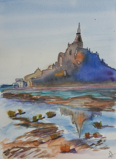 Peinture intitulée "Mont Saint-Michel" par Myriam Lonardi, Œuvre d'art originale