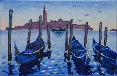 Peinture intitulée "Venise bleu" par Myriam Lonardi, Œuvre d'art originale, Aquarelle