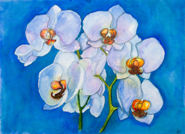 Peinture intitulée "Bouquet d'orchidées" par Myriam Lonardi, Œuvre d'art originale, Aquarelle