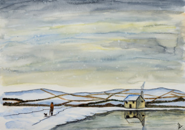 Painting titled "Sous la neige" by Myriam Lonardi, Original Artwork, Watercolor