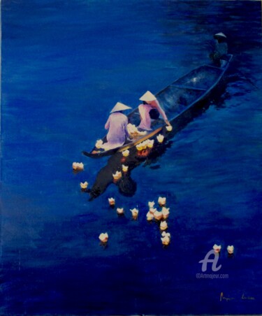 Painting titled "río Vietnam" by Myriam Lucas, Original Artwork, Oil