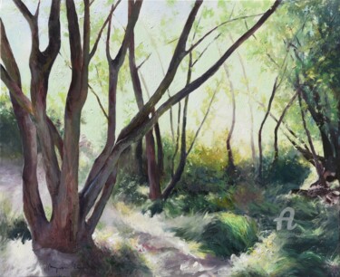 Painting titled "Bosque" by Myriam Lucas, Original Artwork, Oil