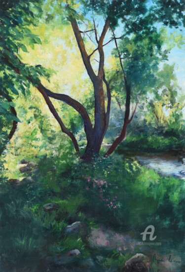 Pintura titulada "Primavera en el río" por Myriam Lucas, Obra de arte original, Oleo