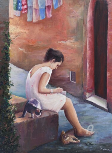 Painting titled "Tarde de verano" by Myriam Lucas, Original Artwork, Oil