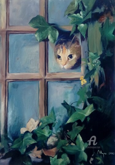 Peinture intitulée "tras la ventana" par Myriam Lucas, Œuvre d'art originale, Huile