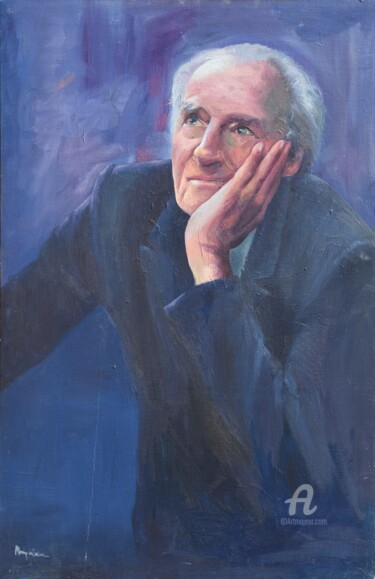 Schilderij getiteld "retrato azul" door Myriam Lucas, Origineel Kunstwerk, Olie