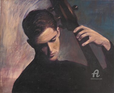 Painting titled "violonchelista" by Myriam Lucas, Original Artwork, Oil