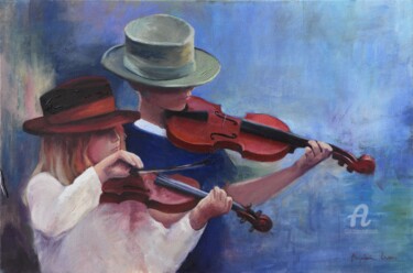 Malerei mit dem Titel "jóvenes violinistas" von Myriam Lucas, Original-Kunstwerk, Öl