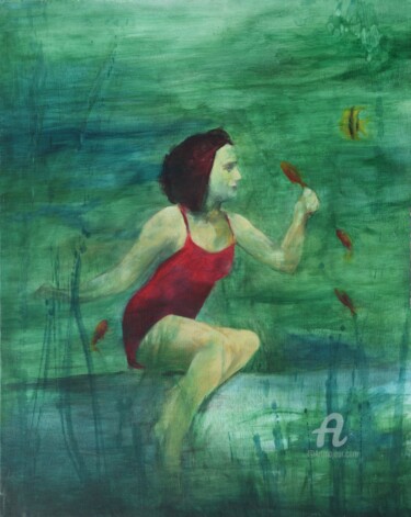 Painting titled "sirena" by Myriam Lucas, Original Artwork, Oil