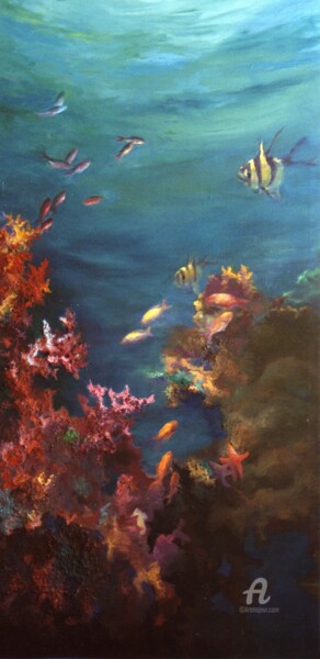Malerei mit dem Titel "Fondo Marino" von Myriam Lucas, Original-Kunstwerk, Öl