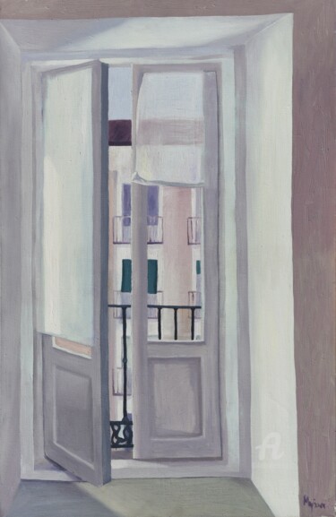 Malerei mit dem Titel "Balcón" von Myriam Lucas, Original-Kunstwerk, Öl