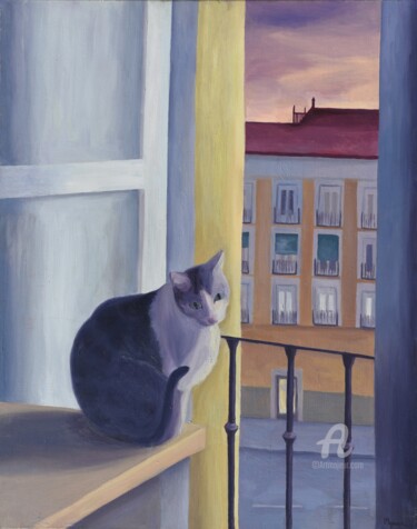 Schilderij getiteld "El balcón" door Myriam Lucas, Origineel Kunstwerk, Olie