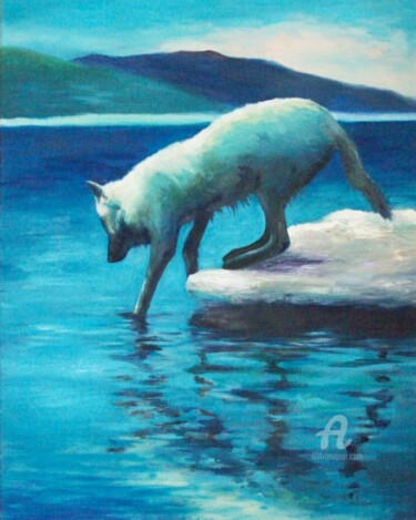 Painting titled "Lobo ártico" by Myriam Lucas, Original Artwork, Oil