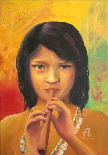 Painting titled "Indio Nasha" by Myriam Lucas, Original Artwork, Oil