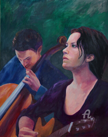 Painting titled "músicos" by Myriam Lucas, Original Artwork, Oil