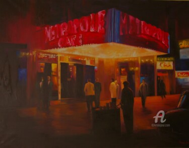 Malerei mit dem Titel "Metropole Cafe" von Myriam Lucas, Original-Kunstwerk, Öl