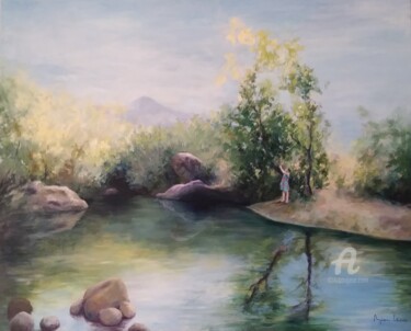 Painting titled "laguna" by Myriam Lucas, Original Artwork, Oil